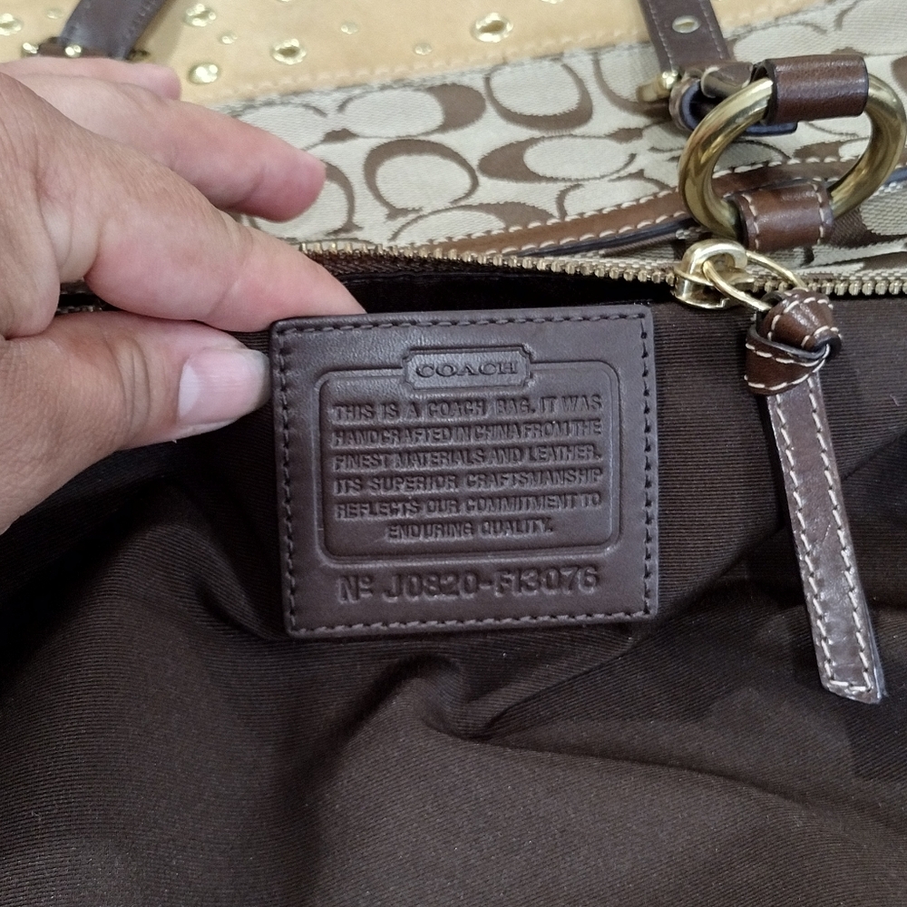 COACH Signature Patchwork East west Bucket  Tote Khaki & Brown - Picture 4 of 14